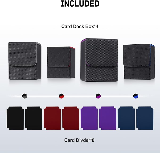 ZLCA Card Deck Box for Trading Cards,PU Leather Magnetic Card Storage Box Fits for TCG CCG Magic Game Cards(Black Set)