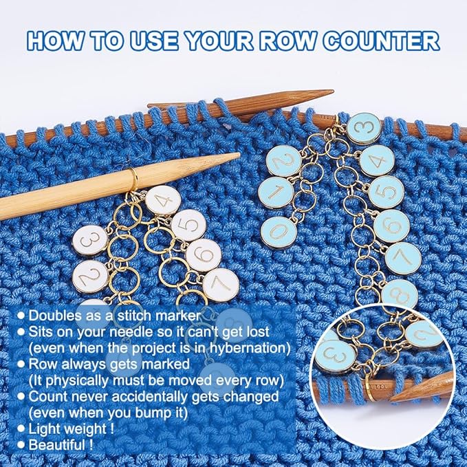 NBEADS 2 Pcs 0-9 Enamel Number Knitting Row Counter Chains, Alloy Stitch Markers Row Counting Accessories for Knitting Crochet Tracking Project Progress