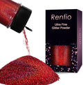 Renfio Holographic Ultra Fine Glitter Powder Metallic Resin Glitter 2.11 Oz/60g PET Flakes Crafts Sequins 1/128" 0.008" 0.2mm Epoxy Chips Flakes for Tumblers Slime Roses Decorations - Laser Wine Red