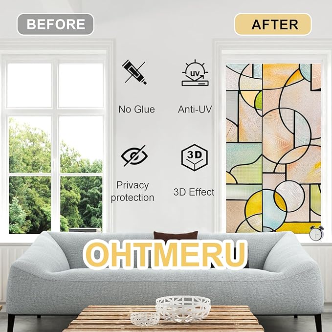 3D Stained Glass Window Privacy Film, Heat Control UV Blocking Static Cling Decorative Window Film for Bathroom,Front Door,Home Non Adhesive,16.9 x 78.7 inches Wilderness