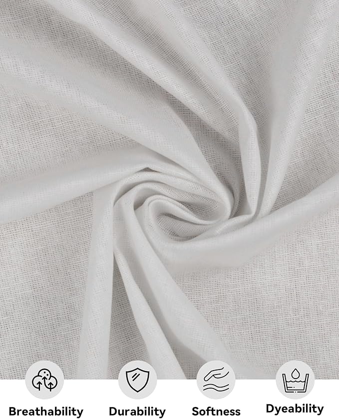 HOTGODEN Medium Weight 100% Cotton Muslin Fabric: 59 inch x 10 Yards Bleached Muslin Linen Fabric Material for Sewing Material Apparel Cloth