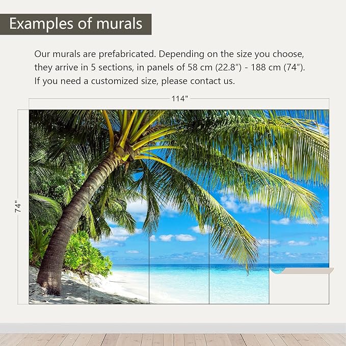 AFZEVEB-Beach Wall Mural Tropical Palm Tree Landscape Wallpaper for Bedroom 114"x74"(Not Peel and Stick)