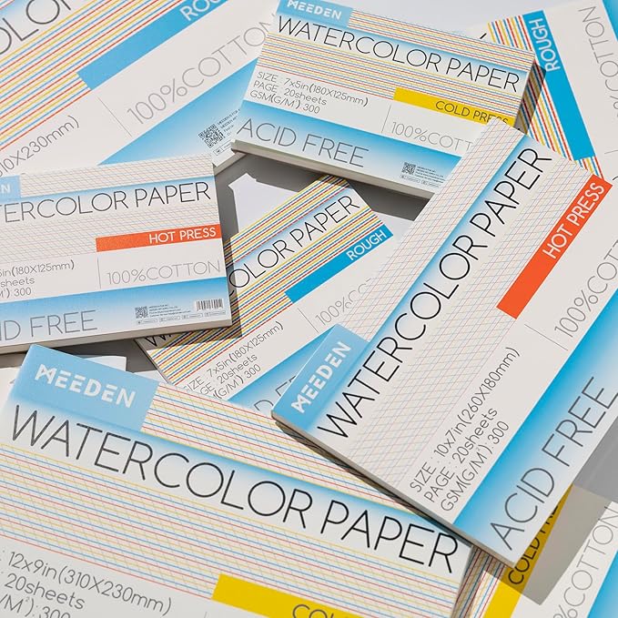MEEDEN Watercolor Paper Block - 100% Cotton Watercolor Paper Pad of 20 Sheets, 140lb/300gsm, Acid-Free Art Paper for Watercolor, Gouache, Ink and More, 15" x 10" Cold Press
