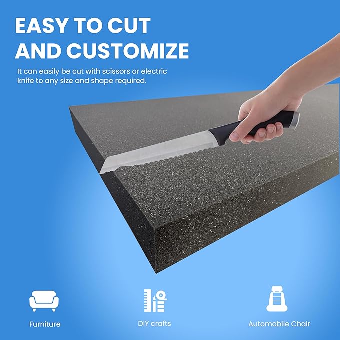QOMFY 5" Height x 12" Width x 48" Length Charcoal Upholstery Foam Sheet | Made in USA | Multi-Purpose Foam for Upholstery, DIY, Packaging & Acoustic Projects