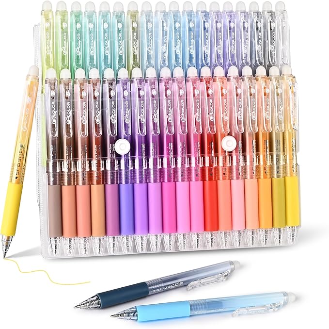 BAYTORY 36Pcs Colored Erasable Gel Pens, Fine Point 0.7mm, Retractable Assorted Colors Pen with Eraser, Smooth Writing Erasable Pens for Drawing Crossword Puzzles