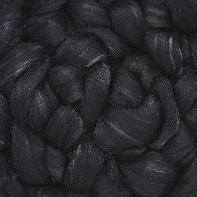 Merino Silk Luxe Tonal Designer Blend. Superfine Merino, Mulberry Silk, Tussah Silk. Top Roving for Spinning or Felting. Obsidian 1oz