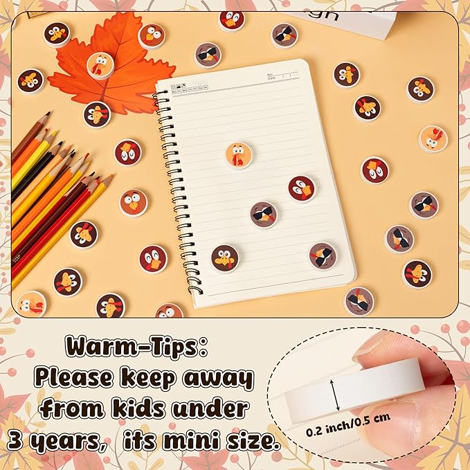60Pcs Thanksgiving Mini Erasers for Kids Bulk Turkey Pencil Erasers Stationery for Student Classroom Prizes Homework Rewards School Supplies Party Favors