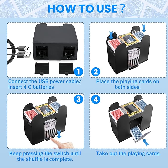 Automatic Card Shuffler 6 Deck Heavy Duty Electric Card Shuffler, USB/Battery-Operated Casino Playing Card Shuffler for Card Games