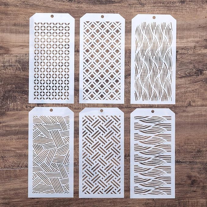 DIY Decorative Wave Stencil Template for Scrapbooking Painting on Wall Furniture Crafts, Set of 6 (Wave)