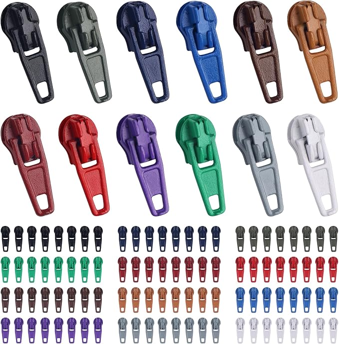 DOITEM 96Pcs Zipper Repair Kit Zipper Replacement 3# Zipper Pull Rescue Kit for Clothing Jackets Purses Luggage (12 Colors)