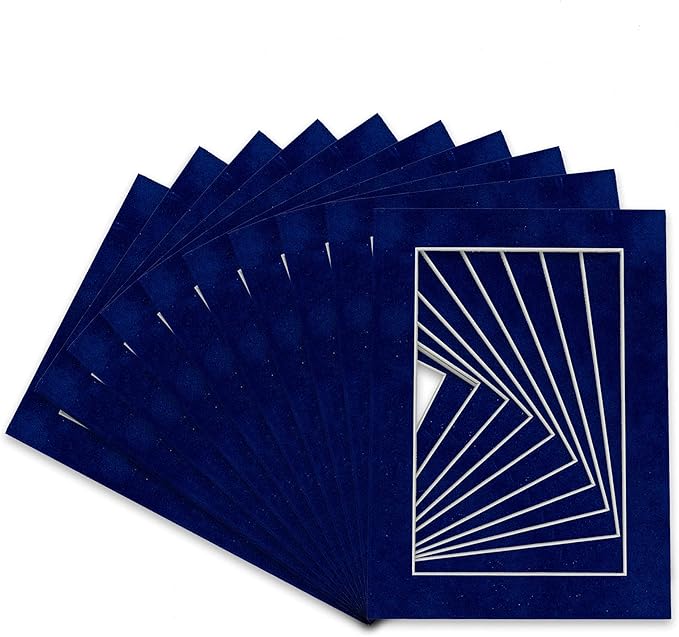 Pack of Ten Acid Free 11x14 Mats Bevel Cut for 8.5x11 Photos - Brooke Blue Suede Precut Matboards With Backing Boards and Self Seal Photo Mat Bags For Pictures, Photos, Framing - 4-ply Thickness