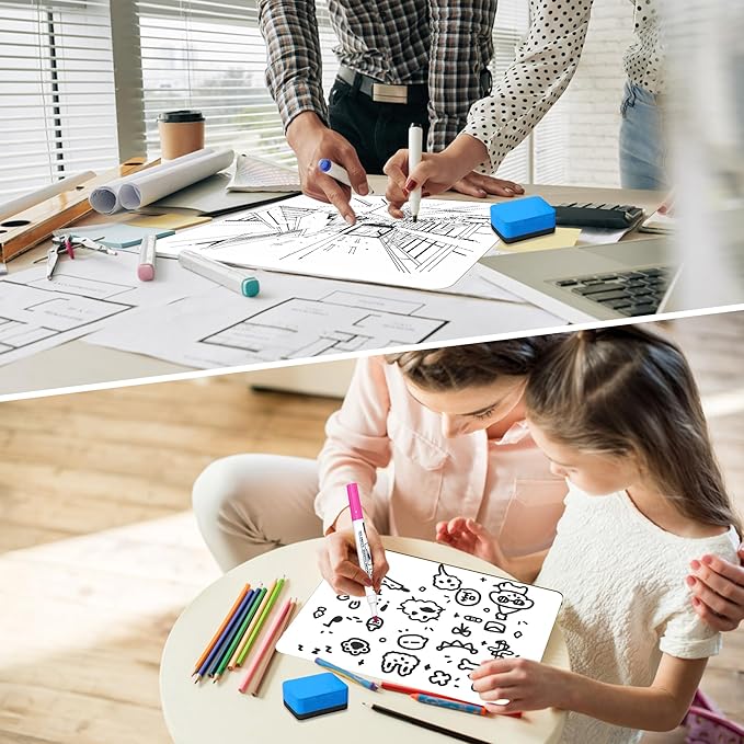 Small White Board Dry Erase 6 Pack Classroom Pack,9"x12"Double Sided Personal Mini Whiteboard for Students School,Portable White Boards Lapboards Including Dry Erase Erasers and Markers