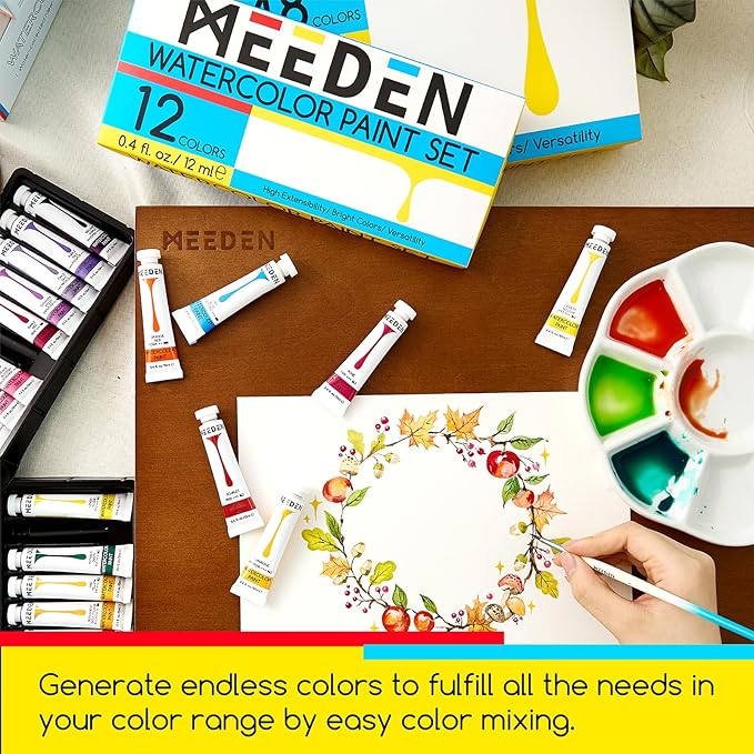 MEEDEN Watercolor Paint Tubes Set - 48 x 12ml (0.4 oz) Colors Painting Set Art Supplies - Non Toxic Water Color Paint for Adults Beginners Students