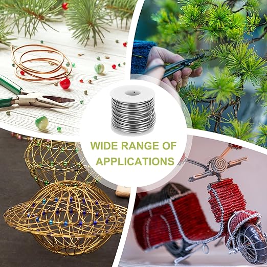 MECCANIXITY 9 Gauge Anodized Aluminum Craft Wire Bendable Bonsai Training Wire 56 Feet 3mm for Sculpting Crafts Wreath Floral Beading Jewelry Making, Silver Tone