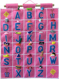 Pockets of Learning Pink ABC Felt Wall Hanging Chart - Early Education Alphabet Fabric Wall Décor for Children's Room | Engaging Educational Learning Art for Kids with Fabric Objects in Pocket