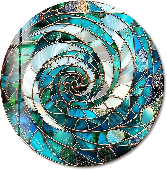 My Photostation.com 24''(60cm) Diameter Aqua Spiral Harmony Round Glass Wall Art Tempered Glass Printing Wall Decor Large Wall Art Wall Hangings