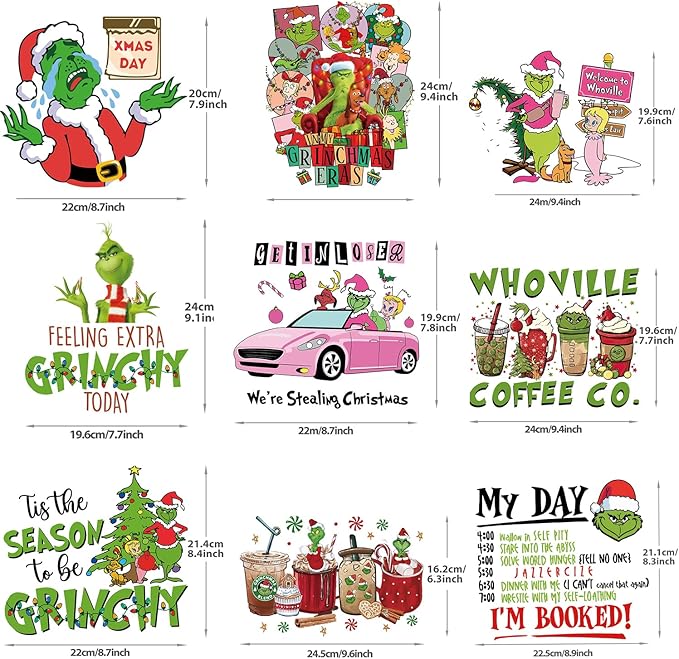 Christmas Iron on Decals Transfer, Funny Christmas Heat Transfer Stickers Iron on Patches for Clothes T-Shirts Pillow Cover Hoody Bag Xmas DIY Craft Supplies Vinyl Stickers (18PC-A)