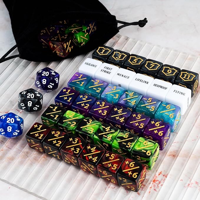 63 PCS Abilities Keyword Magic Counter Dice MTG Counters Dice Set Life Buff Tokens D6 Dice Compatible with MTG, TCG, Card Gaming Accessories
