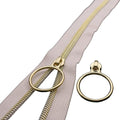 Leekayer #5 Gold Metallic Nylon Coil Zippers by The Yard Bulk 10 Yards Beige Zipper Tape with 25pcs Gold Ring Pull Sliders for DIY Sewing Tailor Craft Bag(Beige)