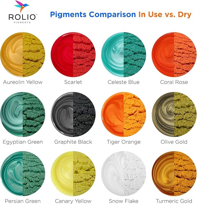 Rolio Mica Powder Pearlescent Color Pigment - 12 Jars for Resin Epoxy, Soap Making, Nail Polish, Lip Gloss, Eye Shadow, Bath Bomb, Slime & Candle - 10g Each (Autumn Hues)