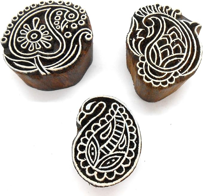 Crafts of India (Set of 6) Designer Paisley Wooden Blocks for Printing on Textiles, Pottery Crafts,Mehndi, Tattoo, Scrapbooking