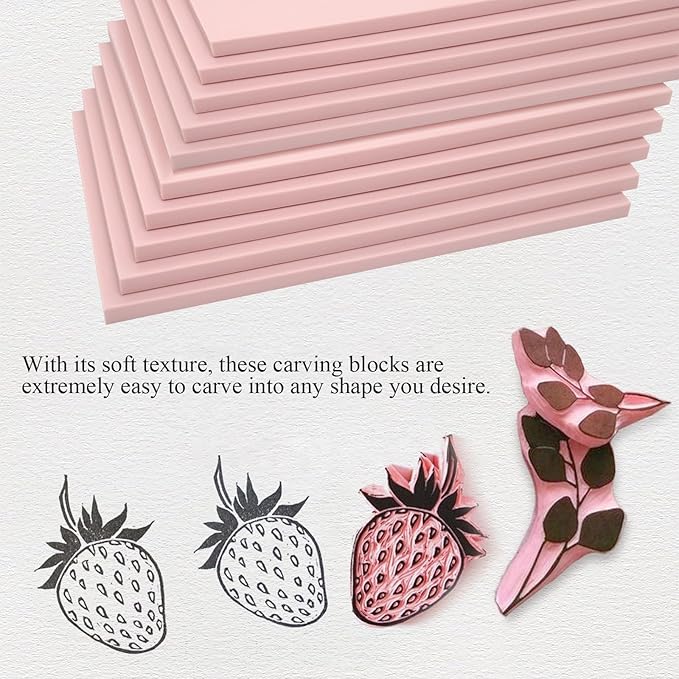 10 Pack 4"x6" Pale Pink Rubber Stamp Carving Blocks Pink Rubber Carving Blocks Linoleum Block for Stamp Maker Printmaking Supplies