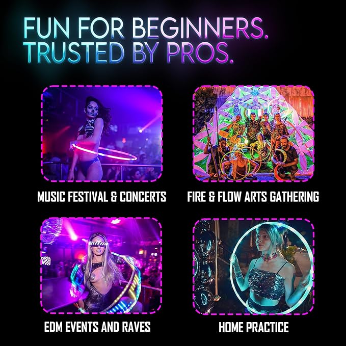 UltraHoop Remote LED Hoop - Wireless Control 60 Color Changing LED Lights w/ 300+ Modes & Patterns - Rechargeable Battery, HDPE Collapsible, Advanced to Beginner Hoola Hoops - 36” x 3/4" OD - UltraPoi