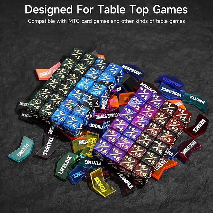 SIXPOINTS 108PCS 12mm MTG +1/+1 Tokens 6 Sided Dice & Keyword Counters Tokens Set for Magic The Gathering, MTG, TCG, Card Games Accessories
