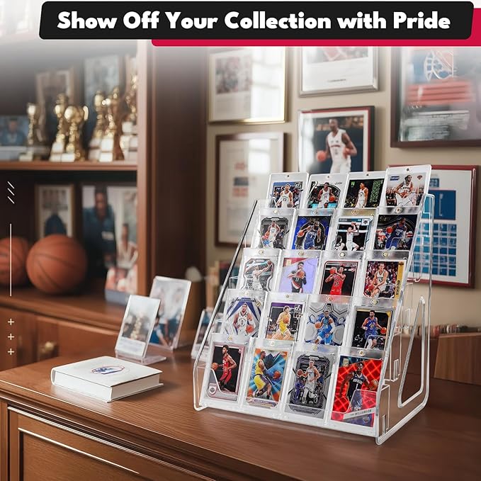 Trading Card Display Stand, Vertical Holder for Baseball Basketball Sports Graded Card Display Stand Tabletop for PSA BGS SGC Slabs, Snap-On Assembly(5 Tier, 1 Pack)