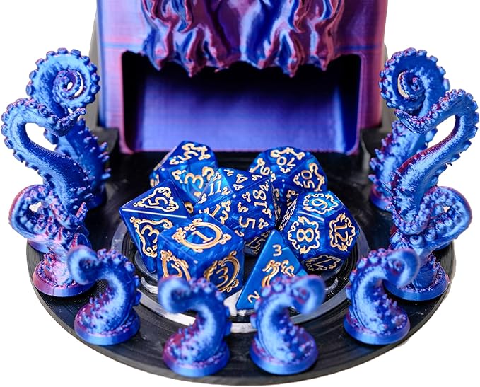 3D BEST Q Cthulhu DND D&D Dice Tower，3D Printed Compatible with Dungeons and Dragons, 28mm Miniature Wargaming, Tabletop RPGs, Wargame Scenery, Endless Deep Sea Series (Purple&Blue)