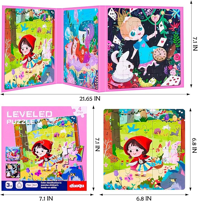 Magnetic Puzzles for Kids Ages 3-5, 3 in 1 Toddler Fairy Jigsaw Puzzle Book, Kids Travel Puzzles Toys, Preschool Learning Toy for Kids 3-8 Year (Fairy Tales)
