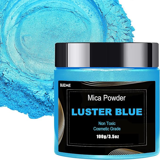 Blue Mica Powder(100g) Big Bottle Pigment Powder Multipurpose DIY Arts and Crafts Additive, Woodworking, Epoxy, Resin, Natural Bath Bombs, Paint, Soap,Nail Polish, Lip Gloss(Luster Blue, 3.5oz)