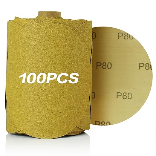 PSA Sanding Discs 6 Inch Adhesive Backed Sandpaper 100 Pack 80 Grit Self Adhesive Sanding Discs for DA Sander Self Stick for Wood, Auto Body Repair, Paint, Metal, and Plastic