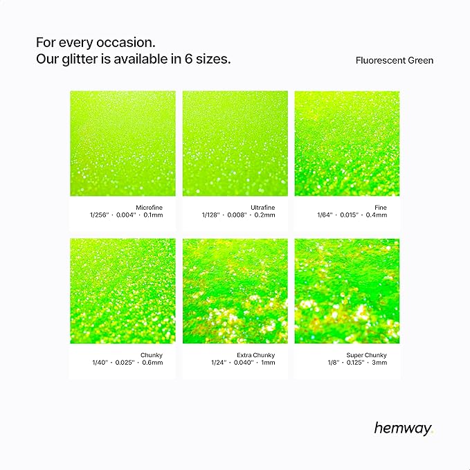 Hemway Polyurethane & Epoxy Resin Glitter 100g / 3.5oz Metallic Crystal Flake Additive for Flooring Jewelry Tumblers Glass Pigment - Extra Chunky (1/24" 0.040" 1mm) - Fluorescent Green