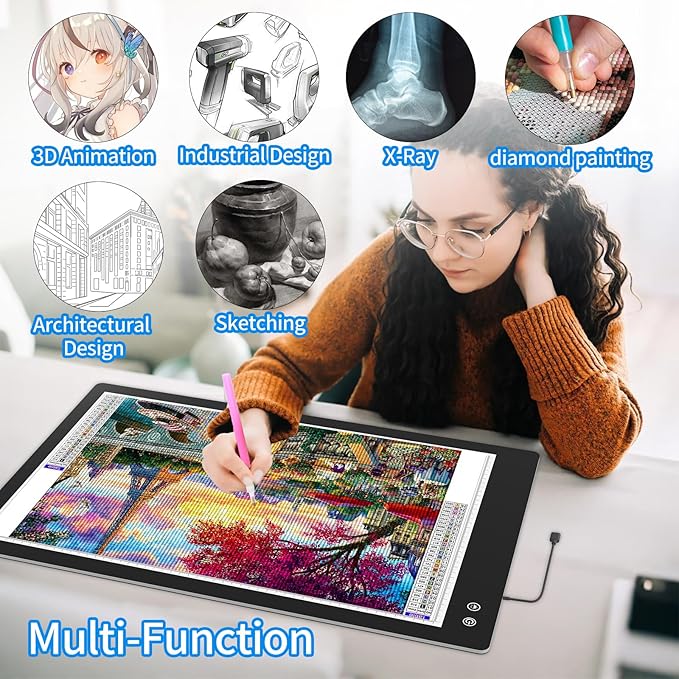 Rechargeable A2 Light Box (23.7"x15.8"), 3-Color Light LED Light Pad for Tracing, Large Diamond Painting Light Board, 6 Levels/Stepless Dimming Light Table for Drawing, Sketching, Animation