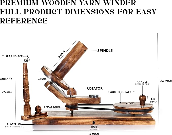 Handmade Wooden Yarn Ball Winder & Table Top Swift for Knitting & Crocheting, Wool String Center Pull (Antique Winder+Swift Set)