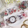 Vintage Flower PET Tape - Flower Butterfly Transparent Tape Junk Journal Supplies, Angel Cat Scrapbooking Tapes for Art Crafts Decorative Scrapbook Journal, Aesthetic Junk Journal Supplies