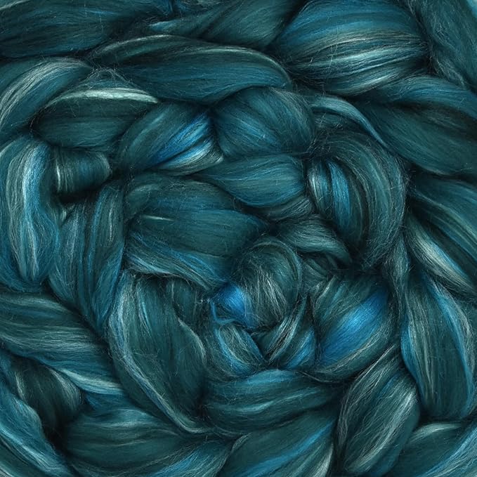 Merino Silk Luxe Tonal Designer Blend. Superfine Merino, Mulberry Silk, Tussah Silk. Top Roving for Spinning or Felting. Meadow Mist 4oz