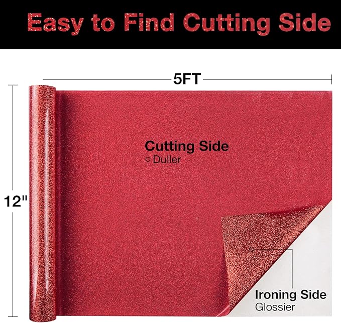 TORC Red Glitter HTV Heat Transfer Vinyl Roll 12 inch x 5 ft Iron on Vinyl for T Shirts Crafts