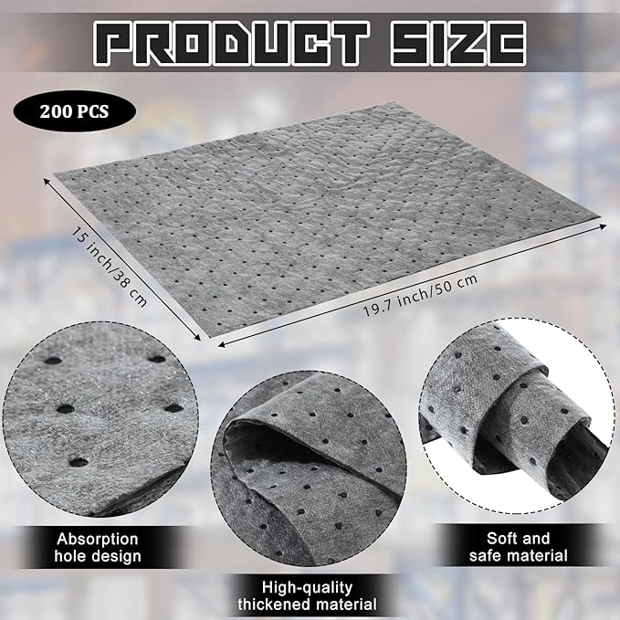 Hoolerry Oil Absorbent Pads Weight Dimpled Pad Garage Accessories Water Absorbent Mat Oil Spill Mat for Absorbing Protecting Home Garage Basement (100 Pcs,Gray,15 x 19.7 Inch)