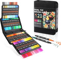 Dual Tip Markers, Double Brush Art Markers Set with Fine Tip and Brush Tip for Adult Coloring Book, Hand Lettering, Calligraphy & Drawing, Art Supplies Kit for Kids and Adults (120 Colors)
