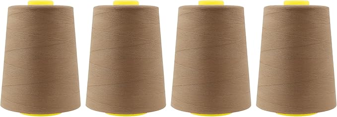 Mandala Crafts 4 Pack of Serger Threads Cones Spools - 20S/2 24000 Yards Polyester Mocha Threads for Sergers Machine and Overlock Quilting Sewing Machine