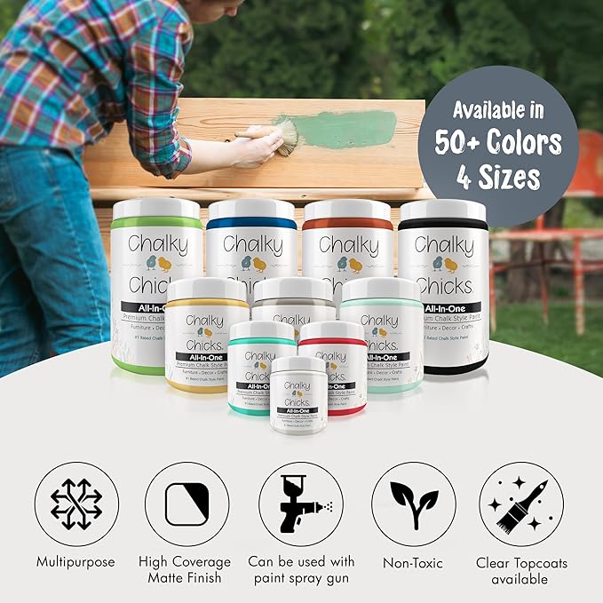 Chalky Chicks All-in-One Chalk Paint for Furniture or Cabinet - 4 Fl Oz - Matte Finish Blue Steel (Blue Gray) for Metal, Wood Furniture Paint - No Sanding All-in-One for Home Decor & Crafts, USA Made