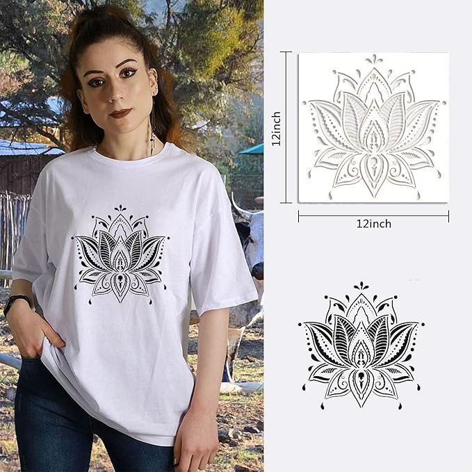 9 Pack Large Reusable Stencil Mandala Stencil Laser Cut Painting Template for Wood Wall Floor Tile Fabric Crafts Furniture Stencils Painting(12x12 Inch)