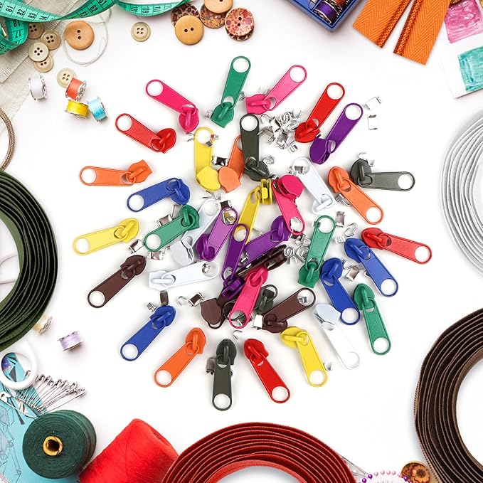 DOITEM 22.2 Yards Zippers 10 Pieces Assorted Colors #5 Nylon Coil Zipper, Sewing Zippers Endless Zips with 40 Pieces Zipper Sliders Zip Heads for DIY Sewing Tailor Craft Supplies
