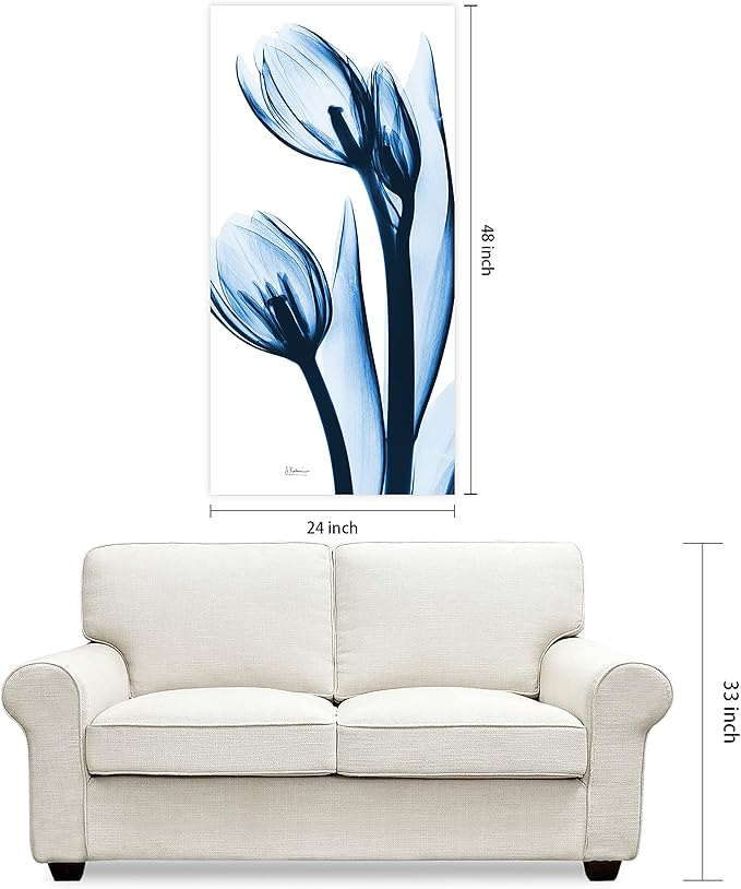 Empire Art Direct Frameless Tempered Glass Wall Art, Decorative Panel, Flower Wall Decor, Ready to Hang, 24" x 48", Two Blue Tulips