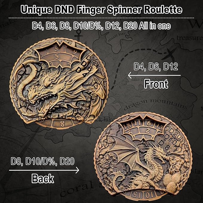 DND Dice Set Roulette: Fidget D4 D6 D8 D10 D10% D12 D20 All in One Metal D&D Spinner Dice - Cool Role Playing Dice Gifts for Dungeons and Dragons TRPG MTG Games Lover Players (Ancient Bronze)
