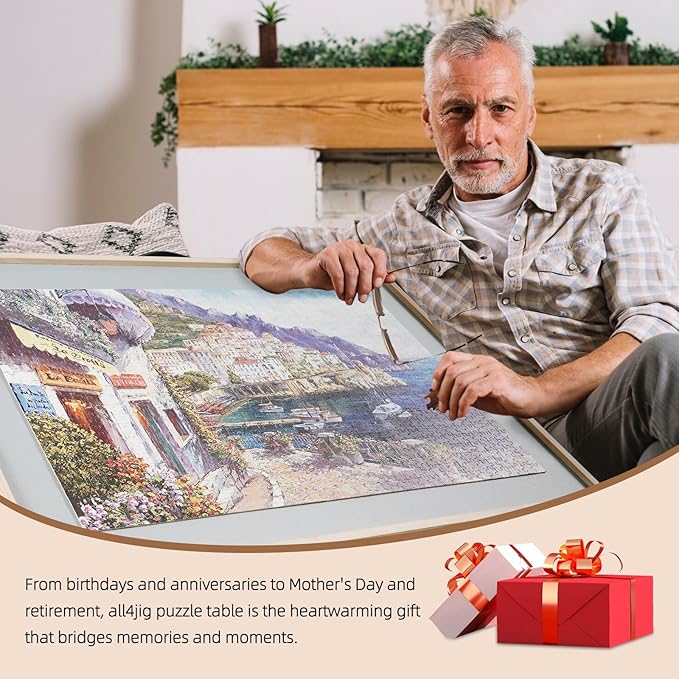 ALL4JIG 2000 Pieces 2-in-1 Tilting & Rotating Puzzle Board for Adults Gifts, Wooden Jigsaw Puzzle Table with 4 Drawers, 28.5" x 40.1" Portable Board with Lazy Susan and Cover
