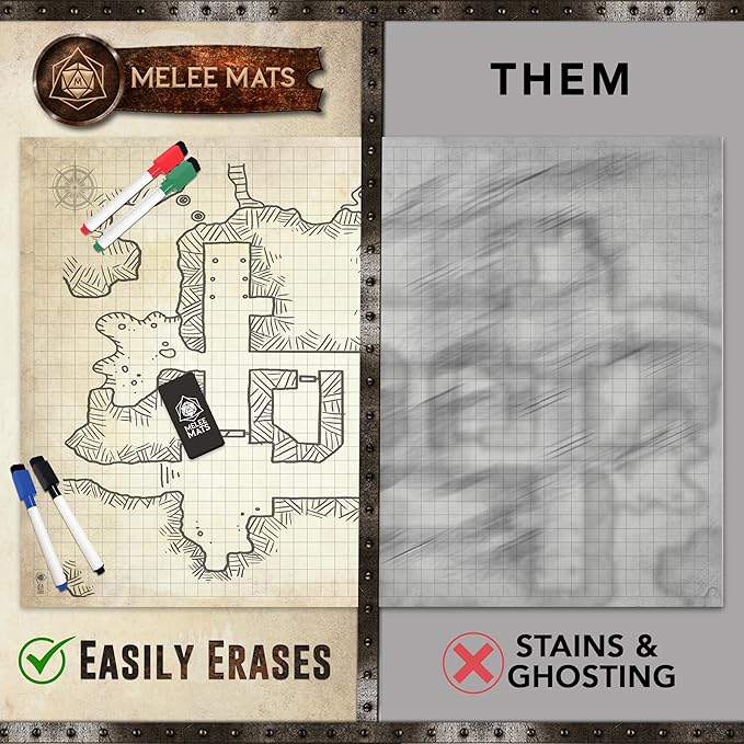 Melee Mats DND Map Starter Kit for Dungeons & Dragons Game - 35” x 48", Wet/Dry Erase Battle Terrain Grid - Ultimate Tabletop Gaming Experience with Accessories