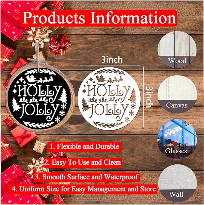Small Stencils for Painting on Wood Reusable, 3 Inch Reusable Stencil for Craft Ornament Paint Template Stencils for Wall Card Rock Wood Signs Coasters Canvas Home Decor (Christmas Words 3)